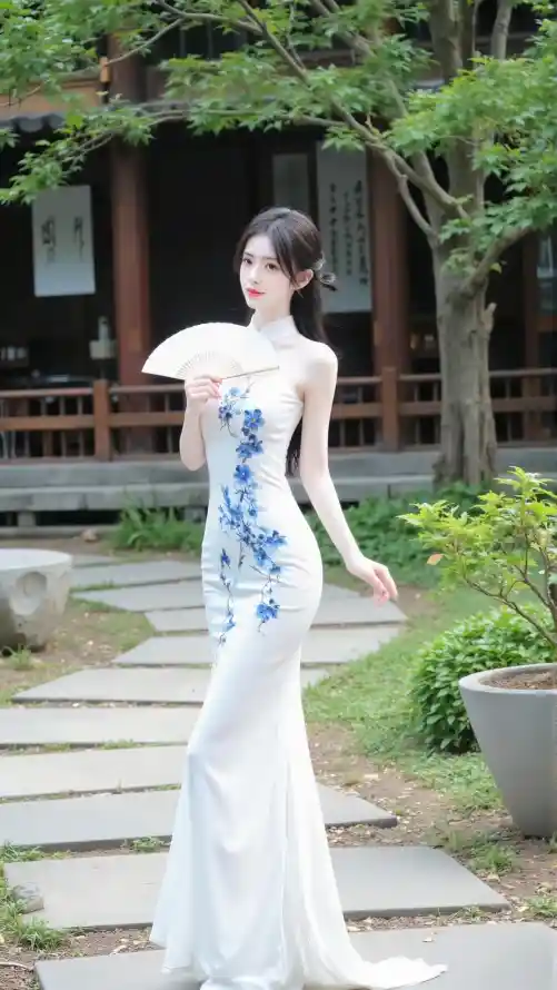 4k折扇壁纸 - 温婉 - 绿树 - 石板路「哲风壁纸」