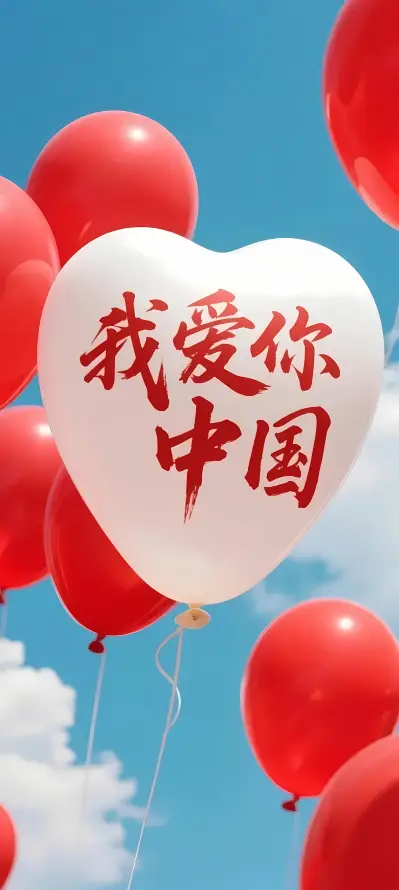 4k喜庆壁纸 - 蓝天 - 国庆节 - 文字气球「哲风壁纸」