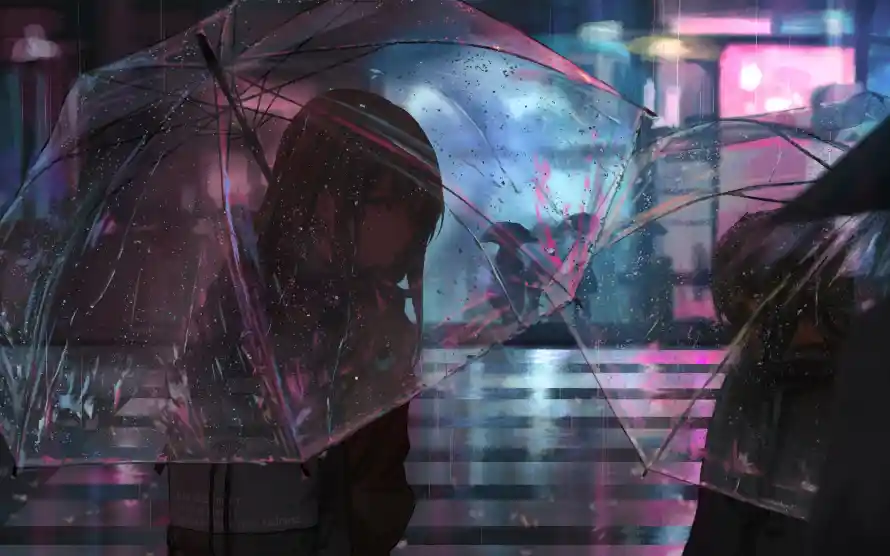 3k雨夜壁纸-冷色调 - 斑马线-氛围感「哲风壁纸」