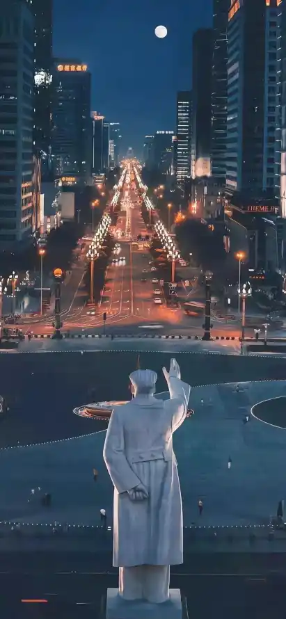 4k插画壁纸 - 月亮 - 月夜 - 街道「哲风壁纸」