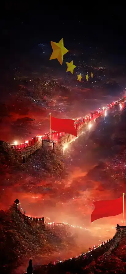 4k国庆壁纸 - 夜空 - 灯火 - 红旗「哲风壁纸」