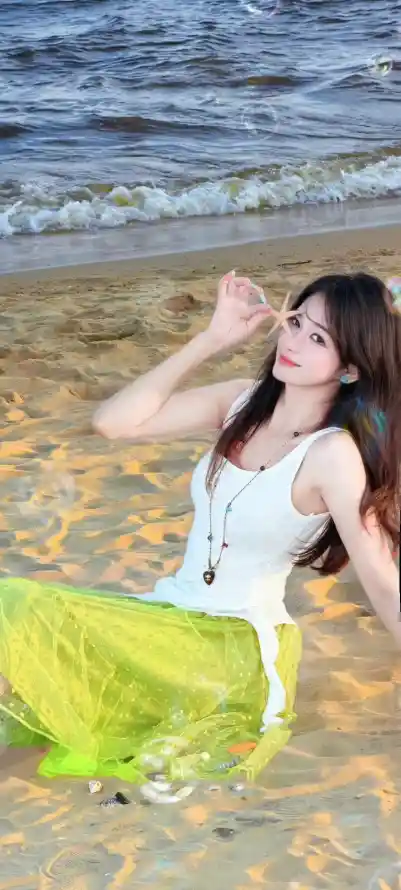 4k坐姿壁纸 - 夏日 - 沙滩 - 海浪「哲风壁纸」