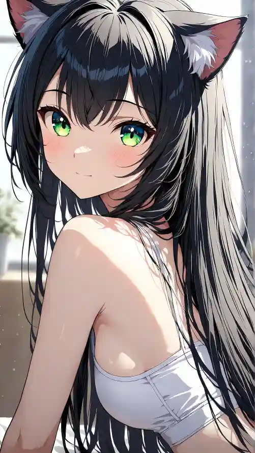 4k回头壁纸 - 室内 - 猫娘 - 绿瞳「哲风壁纸」