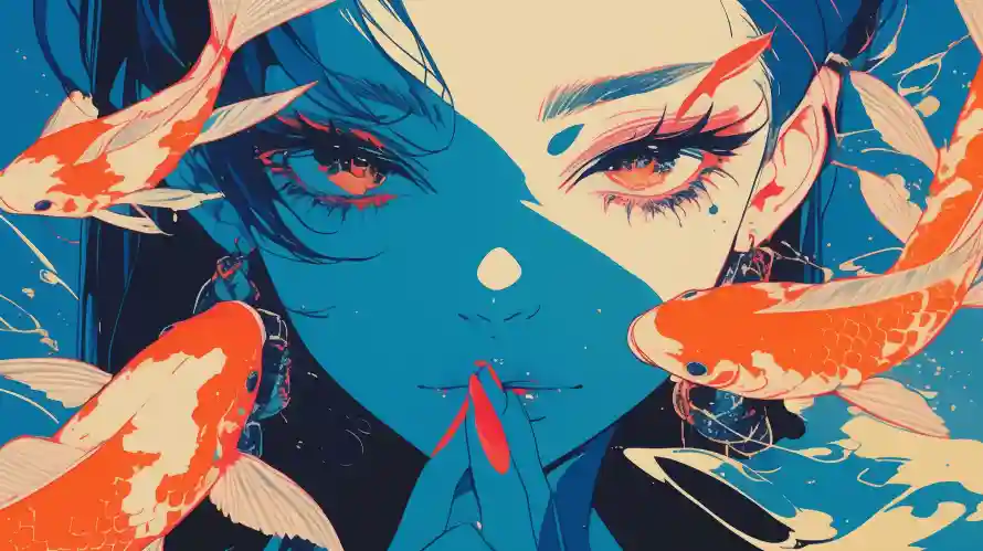 3k少女壁纸-插画 - 撞色-水面「哲风壁纸」