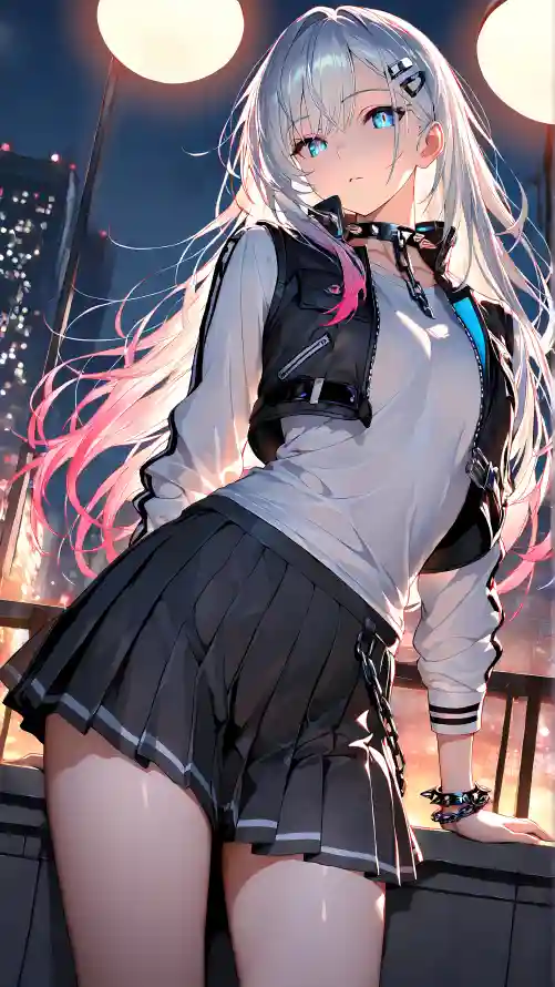 4k夜景壁纸 - 天台 - 少女 - 蓝瞳「哲风壁纸」