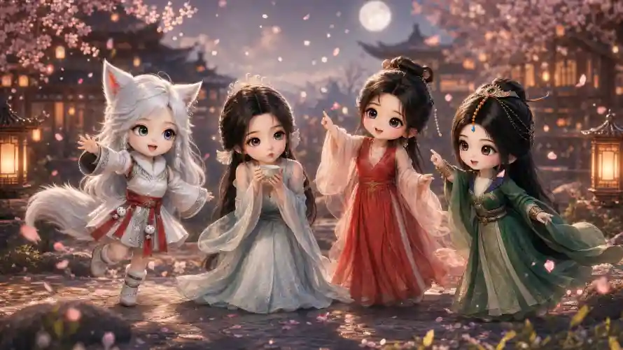 2k宋玉壁纸-月夜 - 桃花-汉服「哲风壁纸」