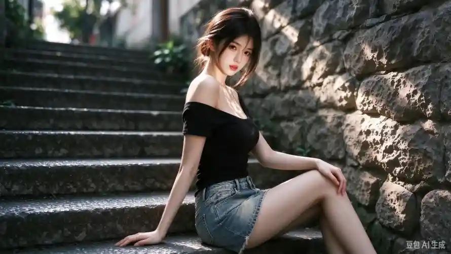 2k盘发壁纸-石墙 - 石阶-美女「哲风壁纸」