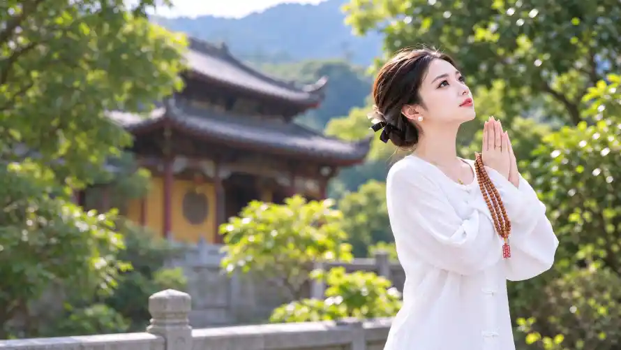 3k佛珠壁纸-侧脸 - 寺庙-山林「哲风壁纸」