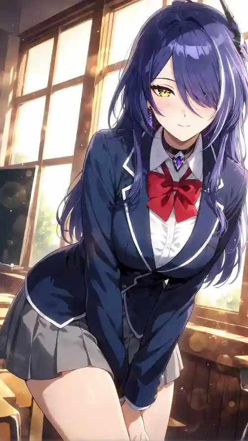 4k教室壁纸 - 校服 - 窗边 - 紫发「哲风壁纸」