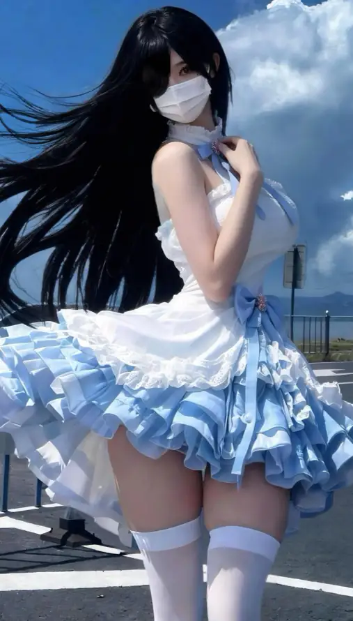 4k口罩壁纸 - 白云 - 美女 - 蓝天「哲风壁纸」