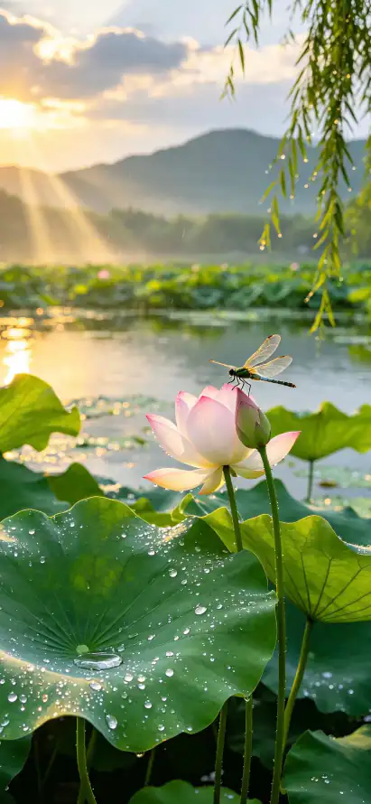 4k垂柳壁纸 - 夏日 - 晨光 - 湖水「哲风壁纸」