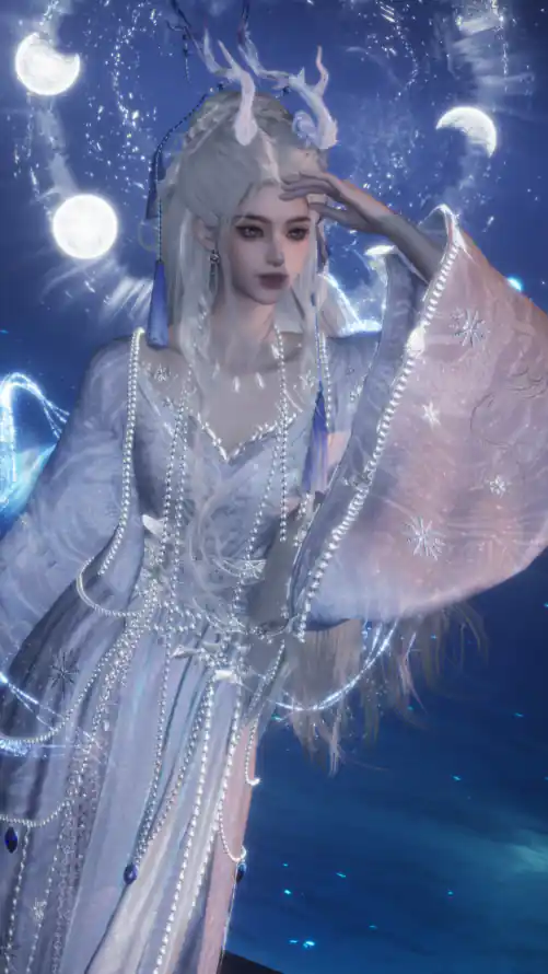 4k星月壁纸 - 白发 - 龙角 - 仙侠风「哲风壁纸」