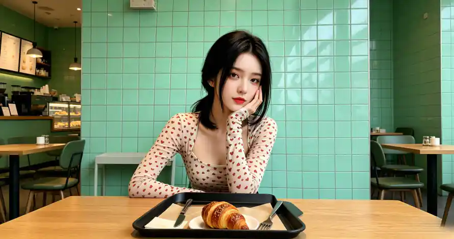 3k少女壁纸-托腮 - 短发-红唇「哲风壁纸」