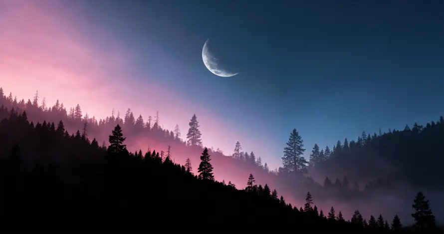 3k夜空壁纸-山林 - 弯月-暮色「哲风壁纸」