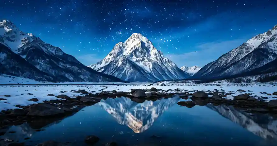 4k倒影壁纸 - 夜景 - 寒冷 - 山峰「哲风壁纸」