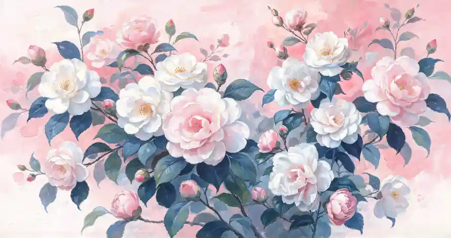 3k花枝壁纸-花苞 - 山茶花-手绘花卉「哲风壁纸」