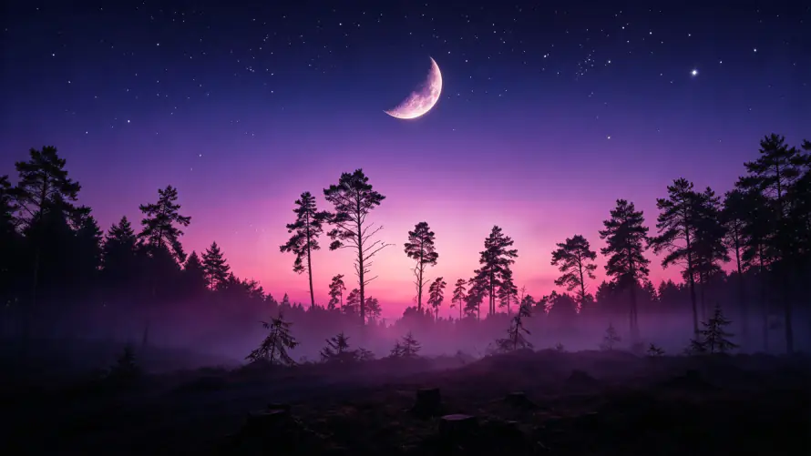 3k夜景壁纸-弯月 - 星空-暮色「哲风壁纸」