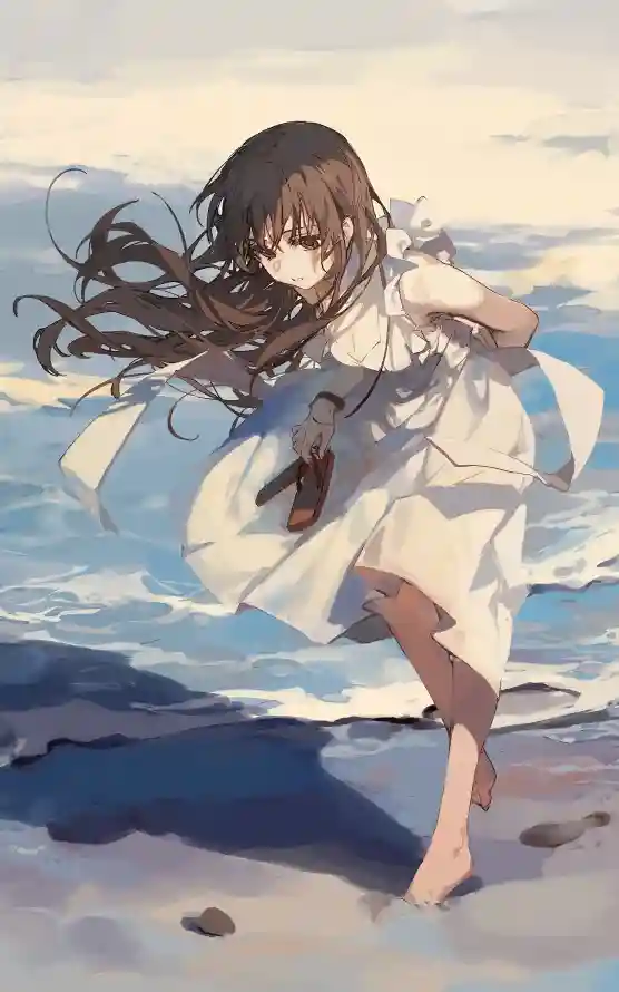 4k沙滩壁纸 - 还边 - 动漫女孩 - 油画画风「哲风壁纸」