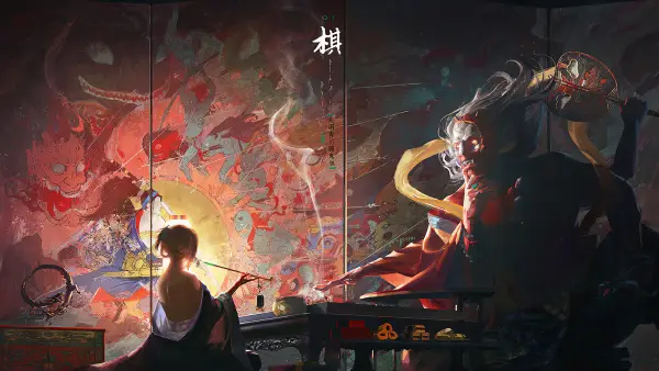 2k和服壁纸-数字艺术与鬼-发光的眼睛壁纸推荐「哲风壁纸」