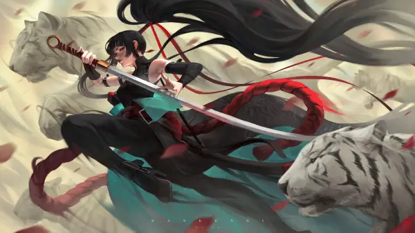 2k动物壁纸-武士刀 - 战士-幻想女孩壁纸推荐「哲风壁纸」
