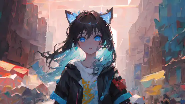 2k猫女壁纸-猫耳朵和蓝眼睛-动漫女孩免费下载「哲风壁纸」