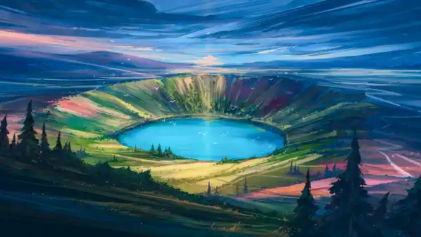 2k埃南壁纸-火山口和天空-数字绘画壁纸推荐「哲风壁纸」