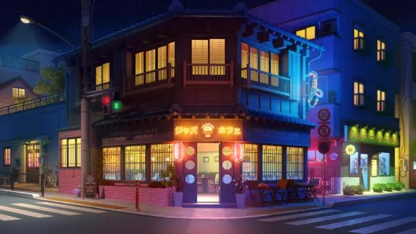 2k咖啡壁纸-咖啡店与夜晚-数字艺术免费下载「哲风壁纸」