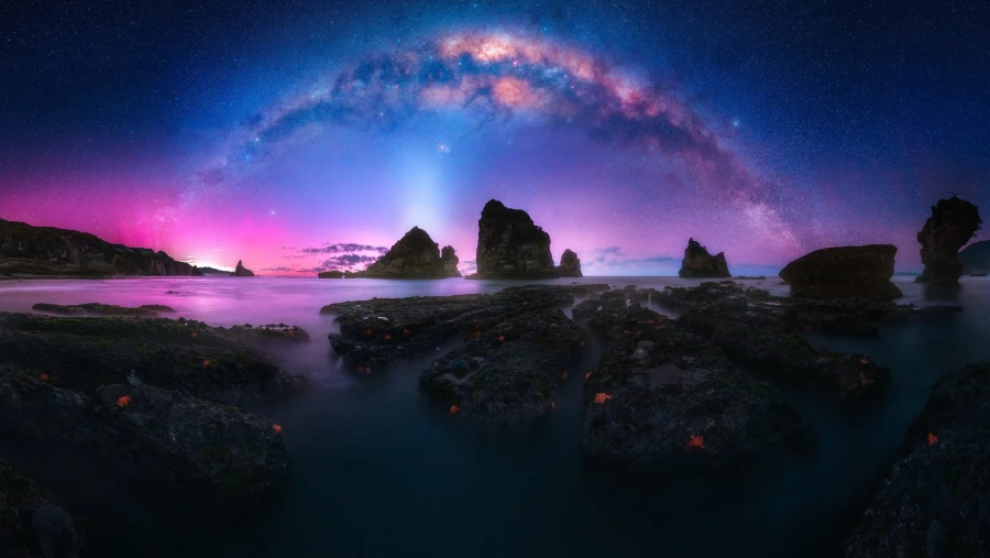 4k星星眼星星眼壁纸-海背景-夜晚壁纸-岩石「哲风壁纸」