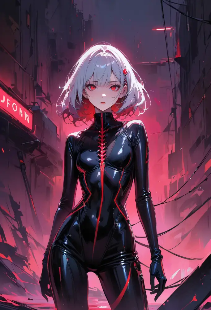《AI》手机壁纸-美女背景-紧身衣-红眼睛「哲风壁纸」