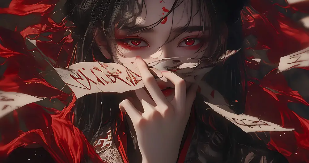 4k古风壁纸-画符图片-红眼睛「哲风壁纸」