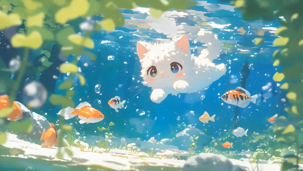 4k游泳壁纸-猫背景-壁纸网站「哲风壁纸」
