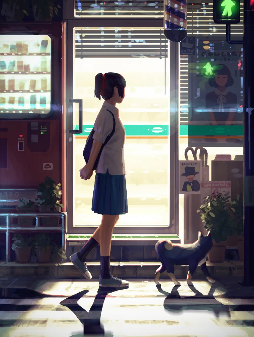 《路口》手机壁纸-逆光背景-黑猫壁纸-自动贩卖机「哲风壁纸」