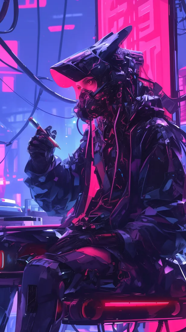 《夜之城》手机壁纸-科技面罩背景-二次元077年壁纸-赛博朋克风「哲风壁纸」