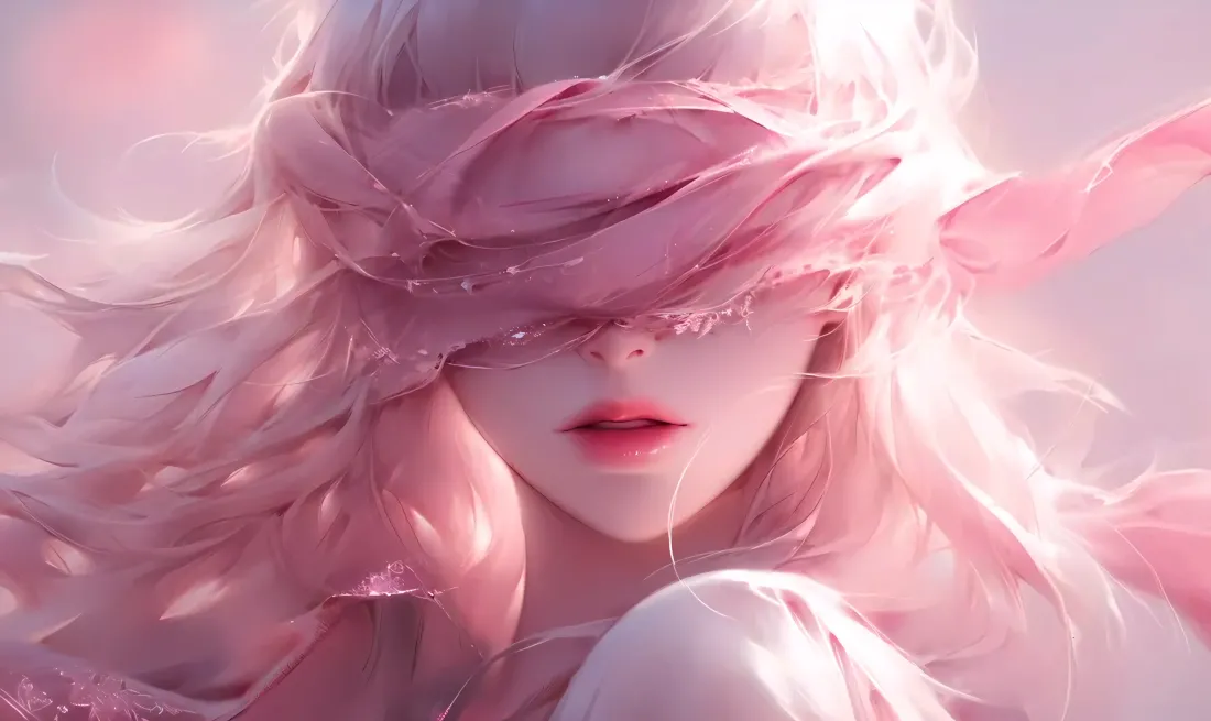 4k美女壁纸-粉色系-蒙眼女孩「哲风壁纸」
