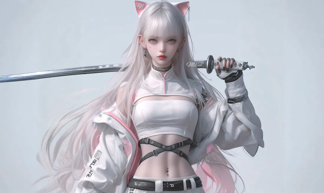 3k猫女壁纸-美女图片-《女武士》壁纸-武士刀「哲风壁纸」