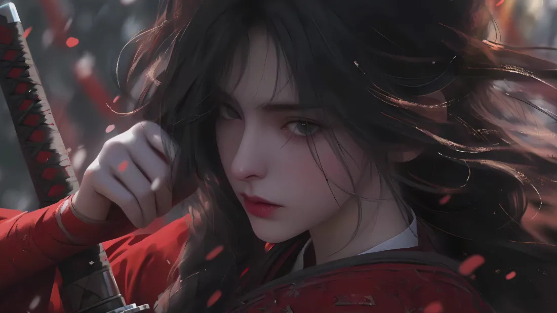 4k侧脸美女壁纸-古装女侠壁纸-红衣美女壁纸-帅气的动漫女孩「哲风壁纸」
