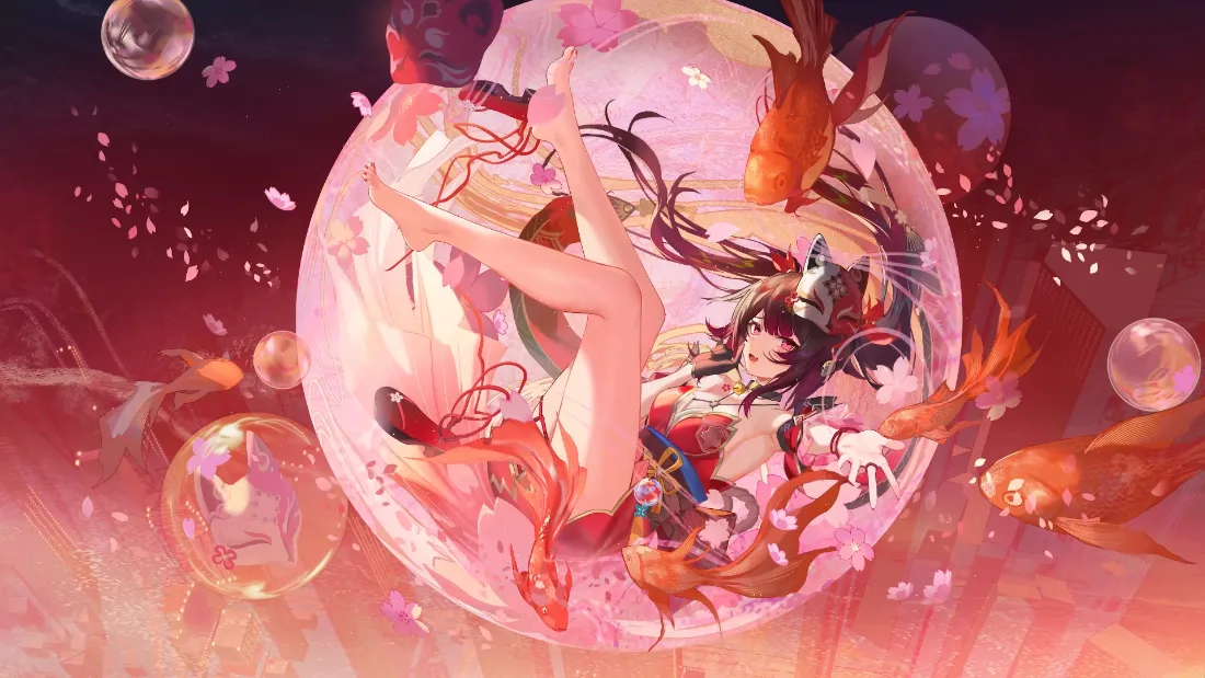 2k玉足壁纸-游戏美女背景-红色系女孩-星星眼穹铁道花火「哲风壁纸」