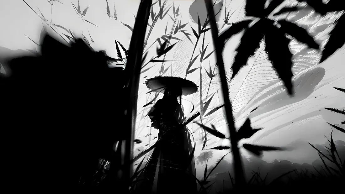 4k免费下载壁纸-帽子侠客背景图片 - 黑白水墨风「哲风壁纸」