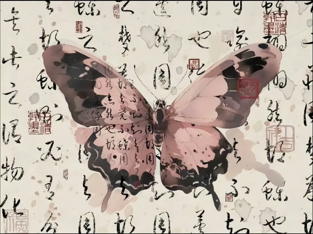 5k水墨风壁纸-蝴蝶字画壁纸 - 美图合集「哲风壁纸」