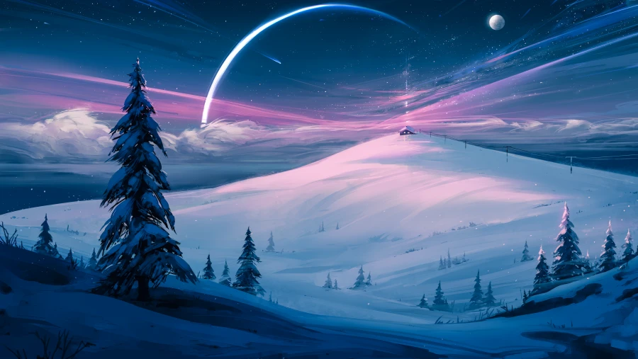 4k星星眼星星眼壁纸-雪-月亮背景-冬天「哲风壁纸」