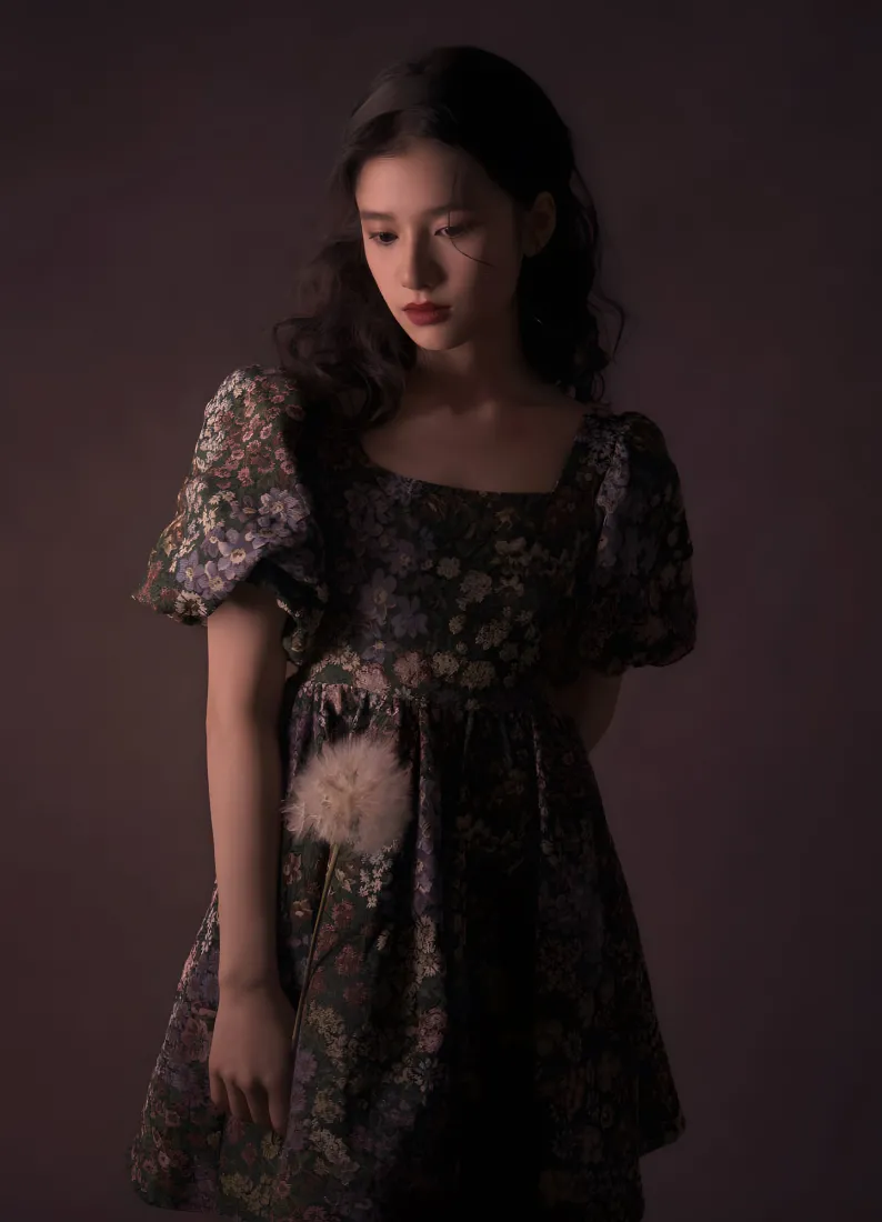 《张婧仪》手机壁纸-油画风背景图片碎花裙「哲风壁纸」