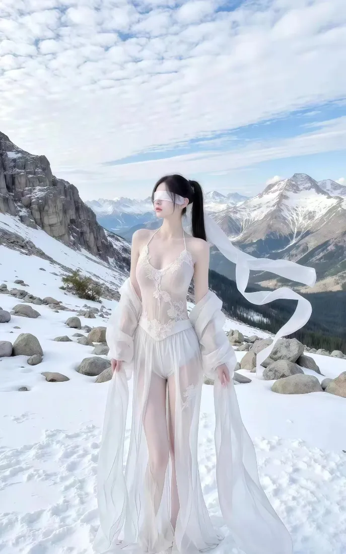 美女雪地写真壁纸｜雪山背景图片 - 清纯女神「哲风壁纸」