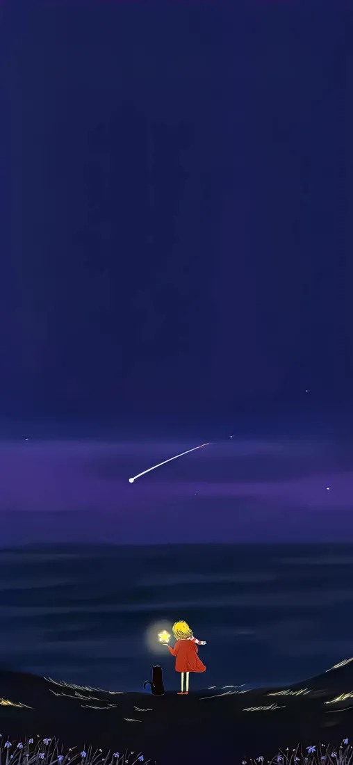 小王子壁纸｜小女孩望流星的唯美背景图片「哲风壁纸」