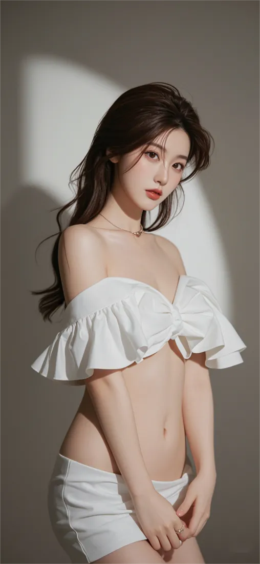白色露肩装美女壁纸｜清新背景图片 - 时尚美女「哲风壁纸」