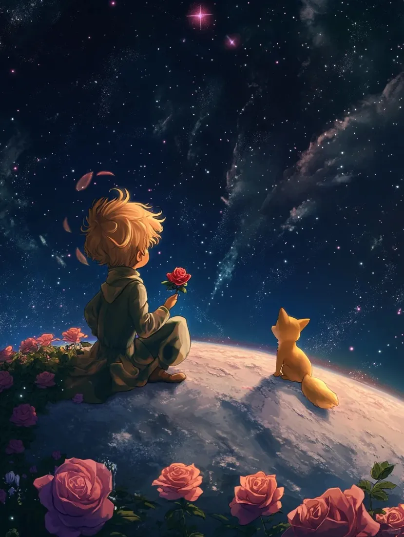 小王子与狐狸的浪漫星空壁纸｜唯美背景图片 - 二次元「哲风壁纸」