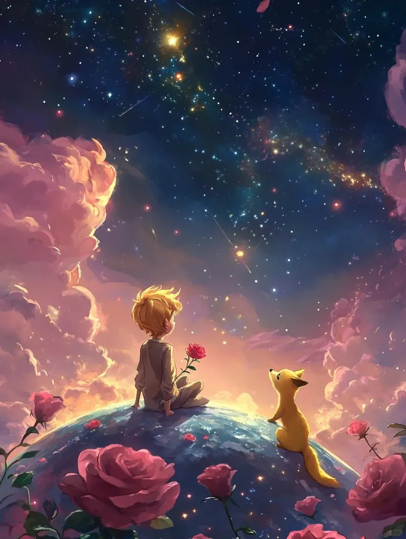 小王子与狐狸的浪漫星空壁纸｜唯美背景图片「哲风壁纸」