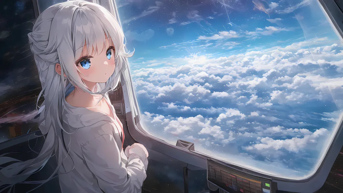 4k动漫少女窗边赏云海壁纸｜唯美天空背景图片「哲风壁纸」