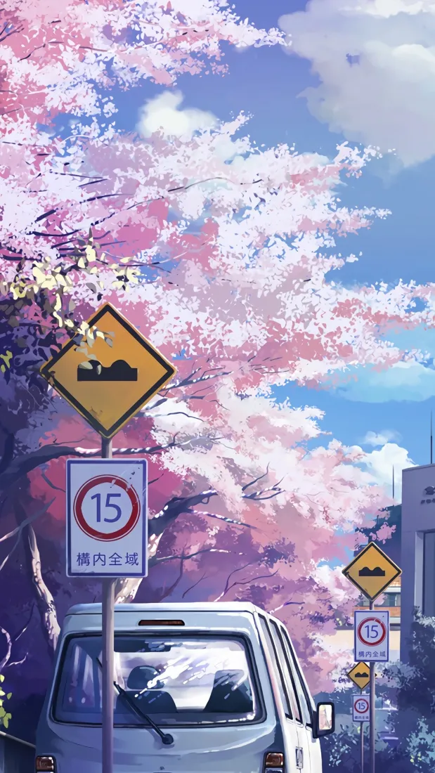 樱花大道风景手机壁纸｜二次元街道背景图片 - 15「哲风壁纸」