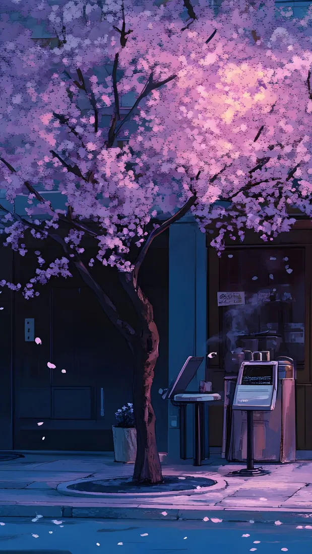 樱花手机壁纸｜咖啡背景图片 - 浪漫夜景「哲风壁纸」