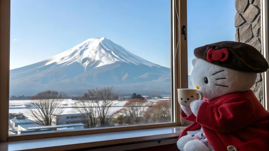 6k凯蒂猫玩偶壁纸｜富士山背景图片 - 可爱风「哲风壁纸」